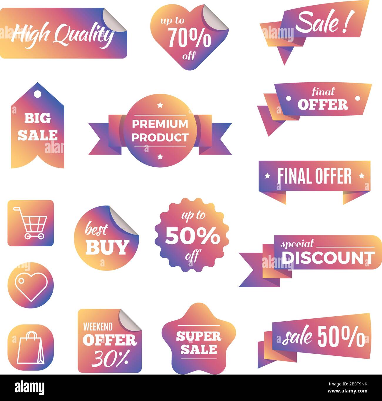 Discount shopping banners and pricing labels with ribbons vector set. Promotion pricing label, illustration of sale and discount label Stock Vector