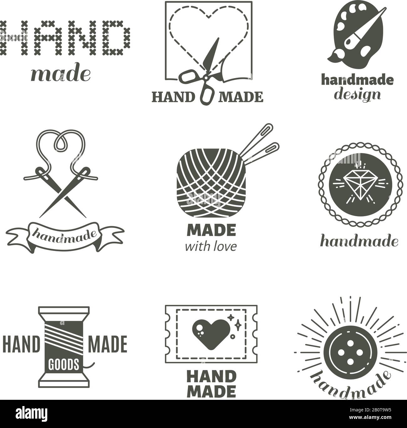 Handmade labels. Made with love badges. Vintage design elements. Vector.  Isolated. Stock Vector