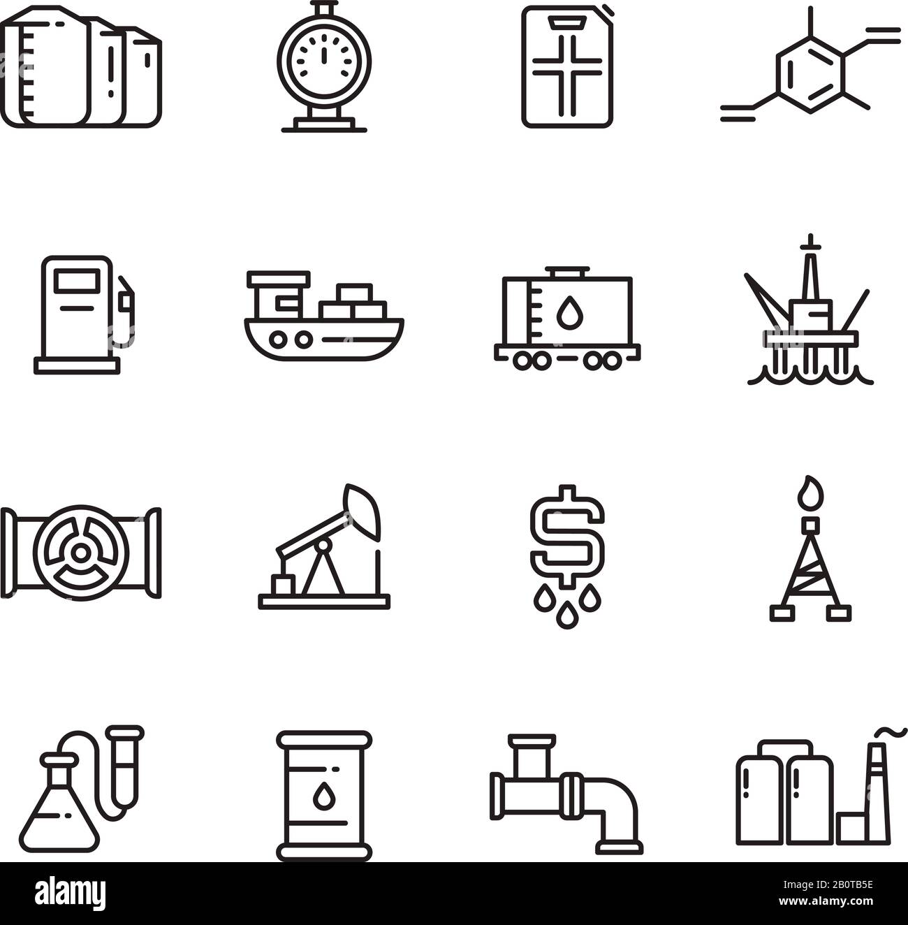 Oil and gas manufacturing and industrial equipment vector line icons. Industrial oil and gas, illustration of industry energy oil Stock Vector