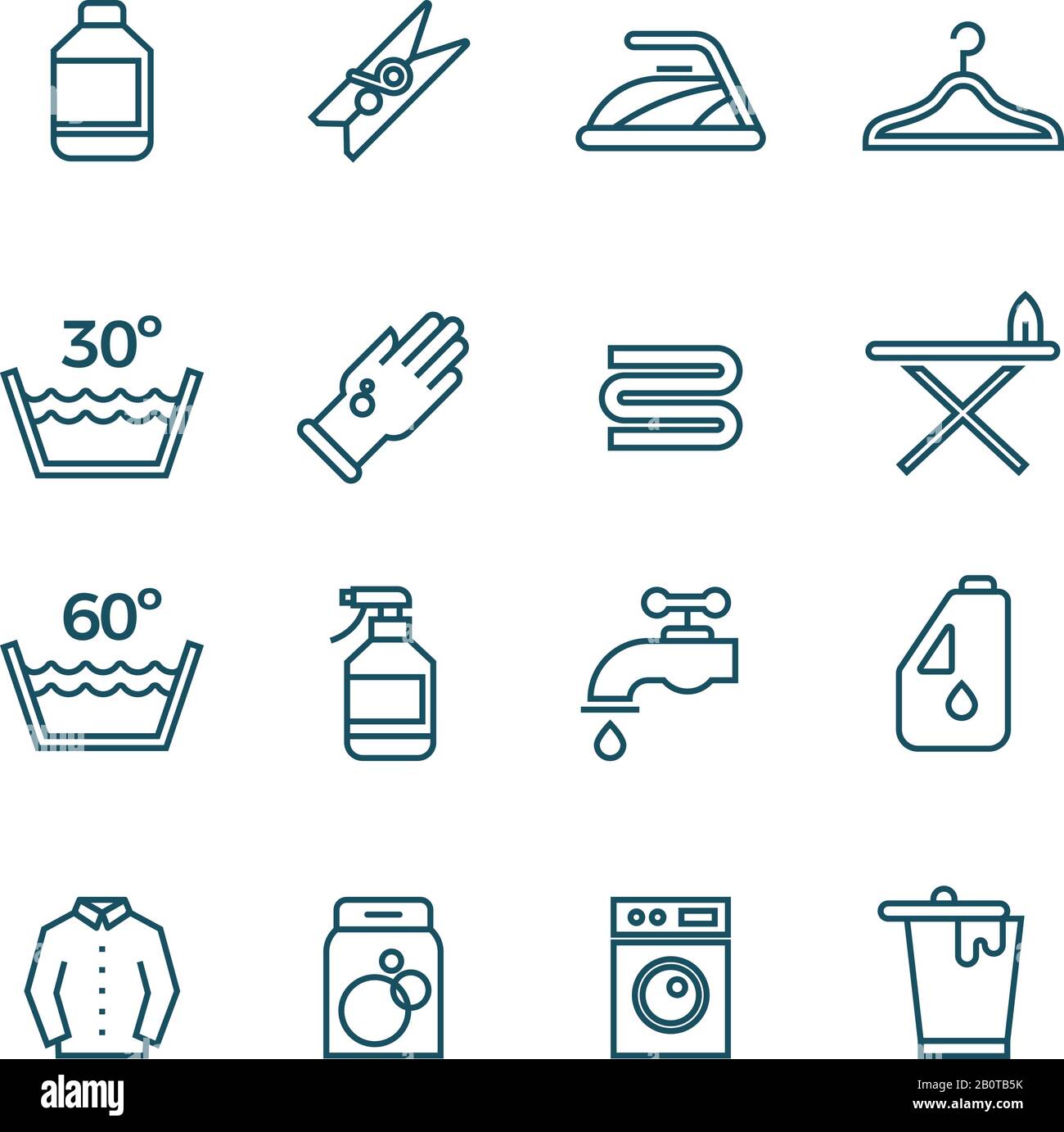 Clean laundry and dryer service vector line icons. Laundry icons set, illustration of temperature mode for laundry Stock Vector