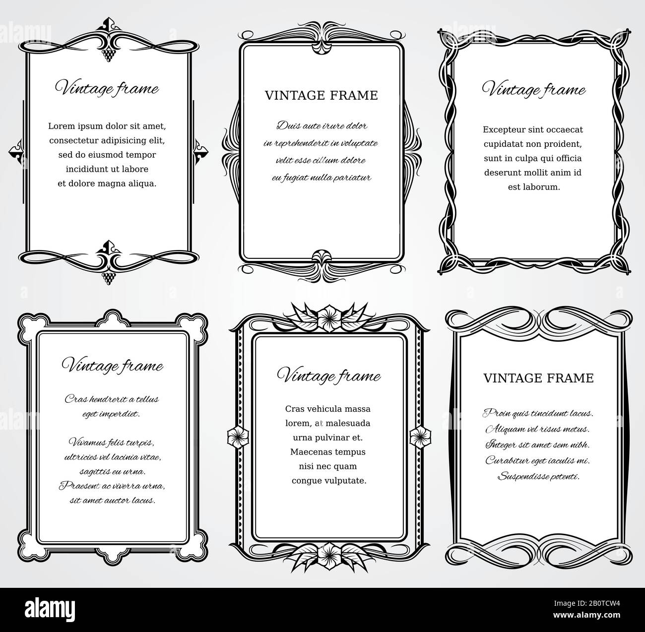 Vintage victorian border frames vector set for certificate and book design Victorian greeting frame template illustration Stock Vector