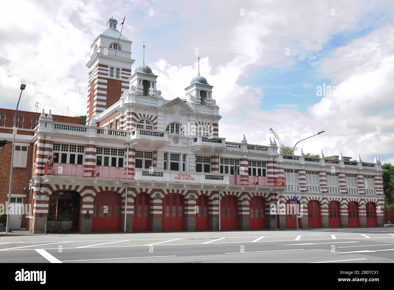 Historic Central fire station with an attached civil defense museum displaying firefighting & rescue equipment on Hill Street, Singapore, Asia. Stock Photo