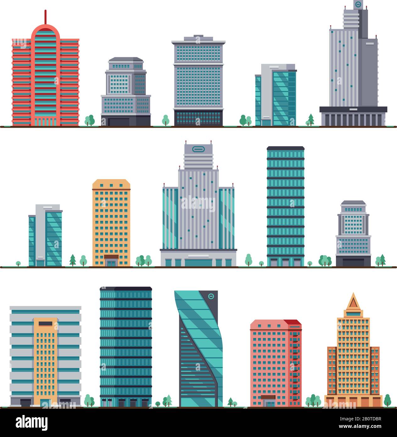 Buildings and modern city houses flat vector icons. Set of building ...