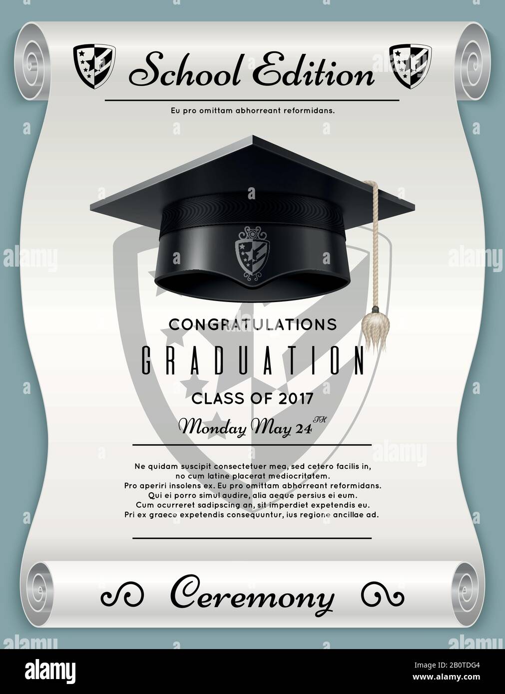 High school academic concept with graduation cap. Congratulations vector background. Celebration graduation education, illustration of poster ceremony graduation Stock Vector