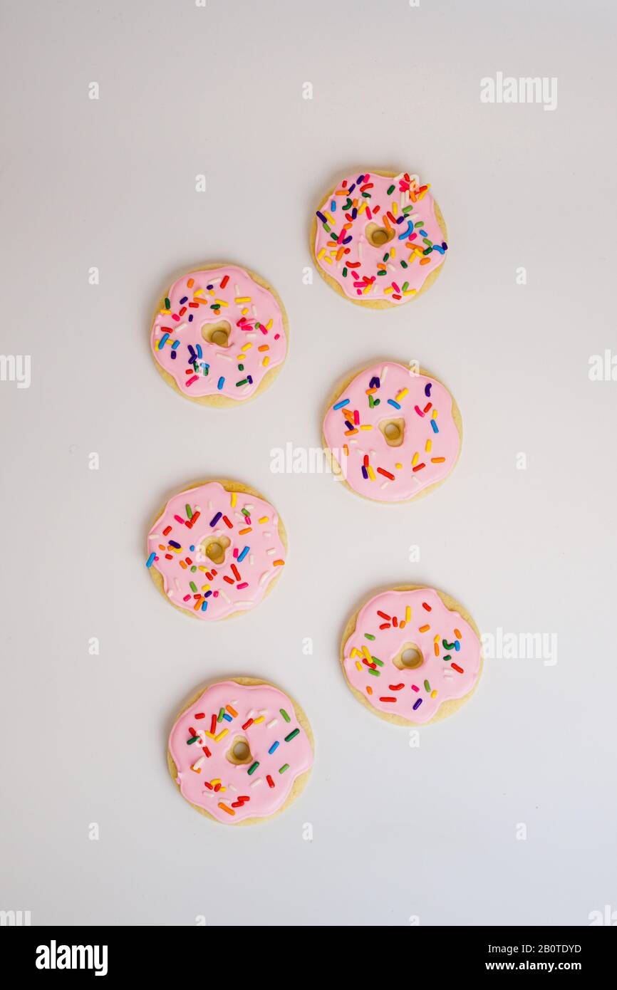 Pink donut shaped cookies Stock Photo Alamy
