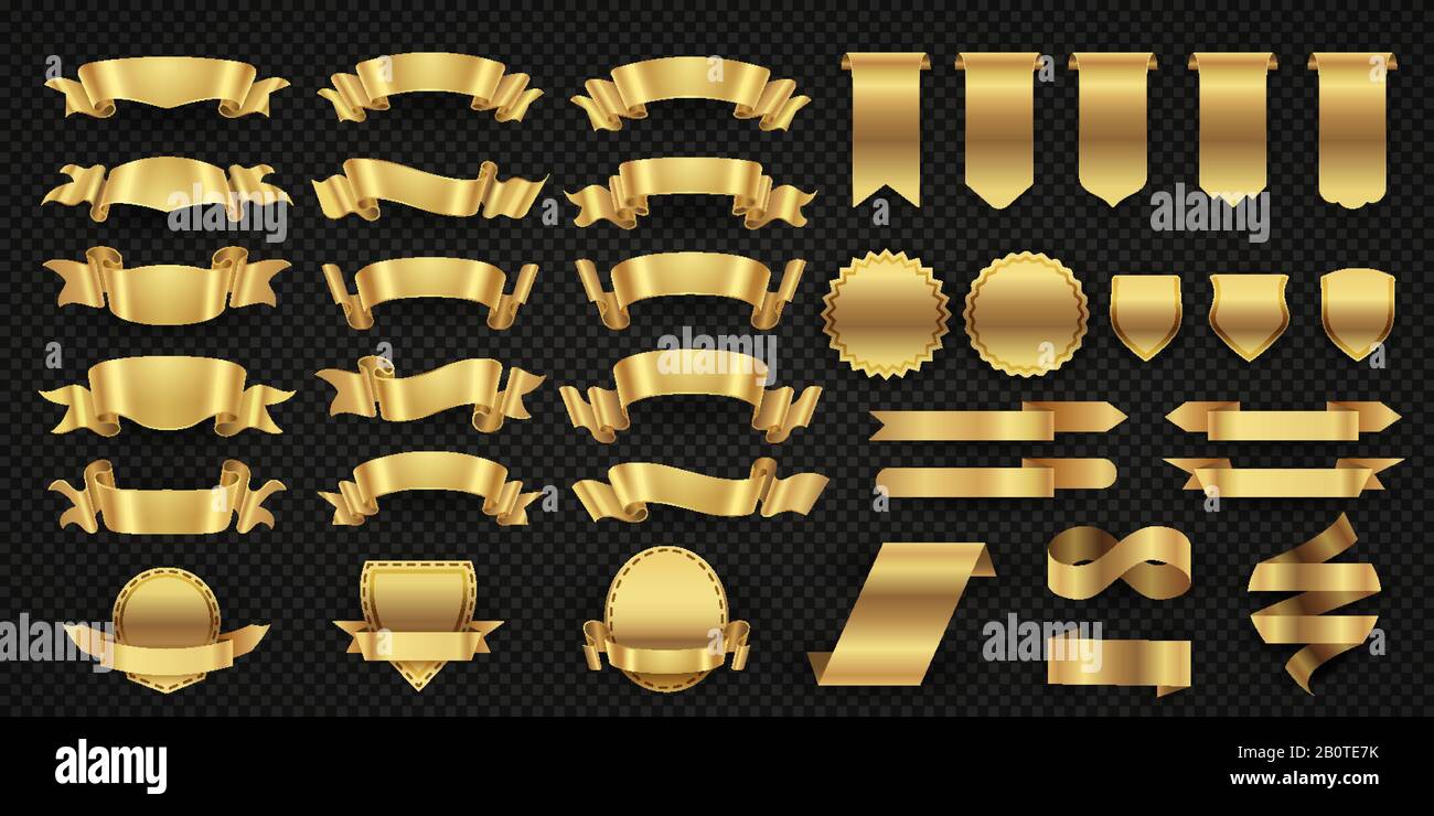 Wrapping gold banner ribbons, elegant golden design elements. Ribbon