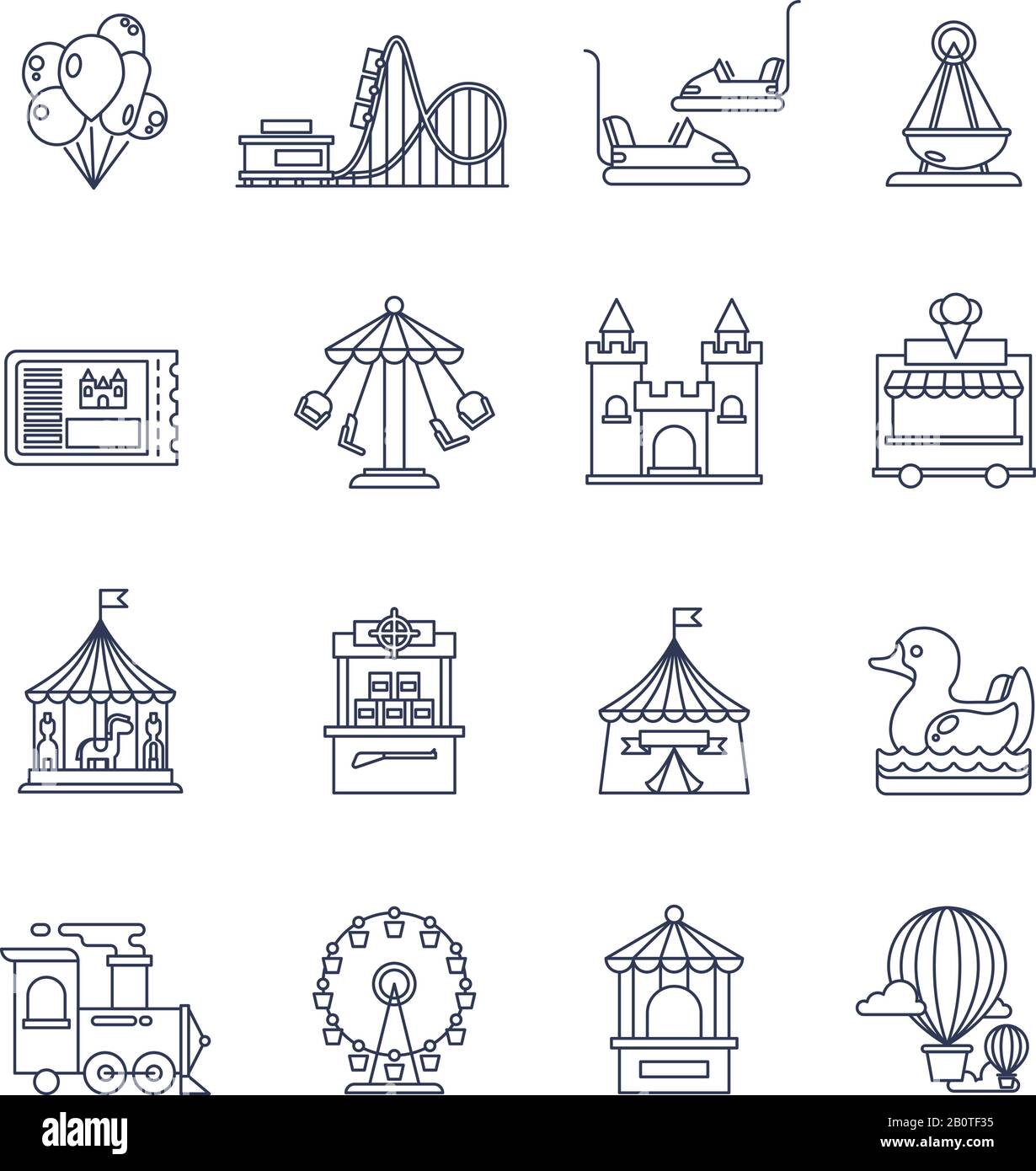 Luna park amusement line vector icons. Attraction set icons, collection of amusement icons train and castle, ferris wheel illustration Stock Vector Image & Art - Alamy