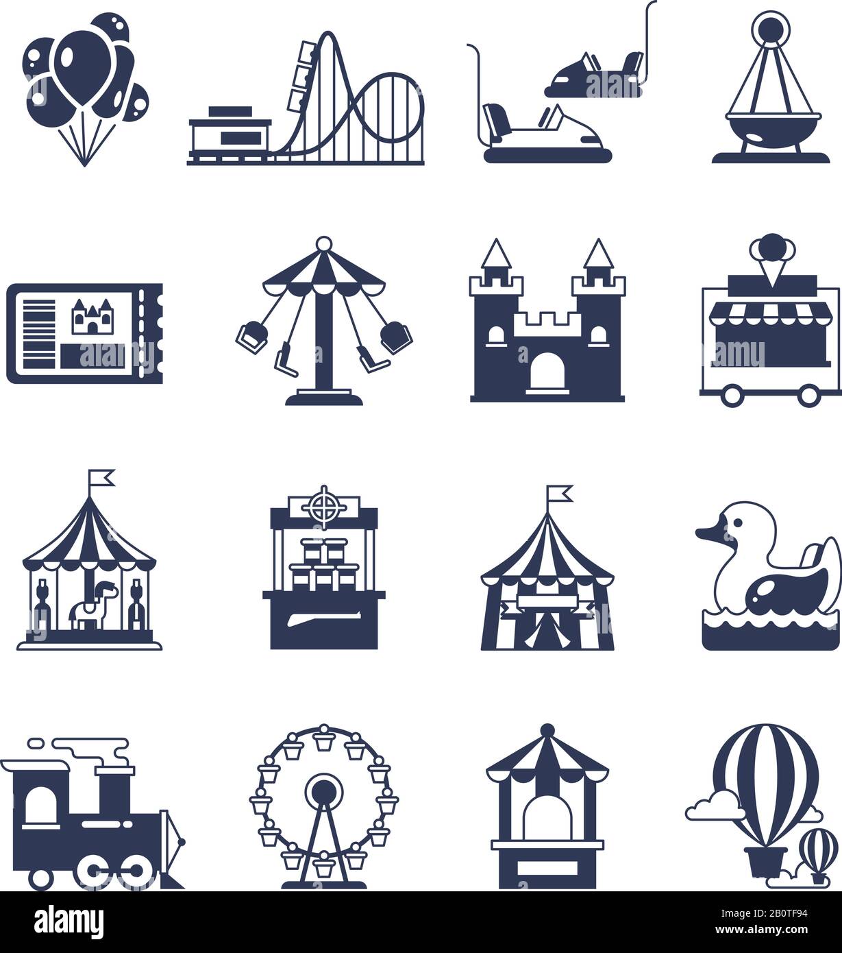 Carnival in amusement park with carousel and circus. Attractions vector icon. Attraction and carnival with carousel for park amusement illustration Stock Vector