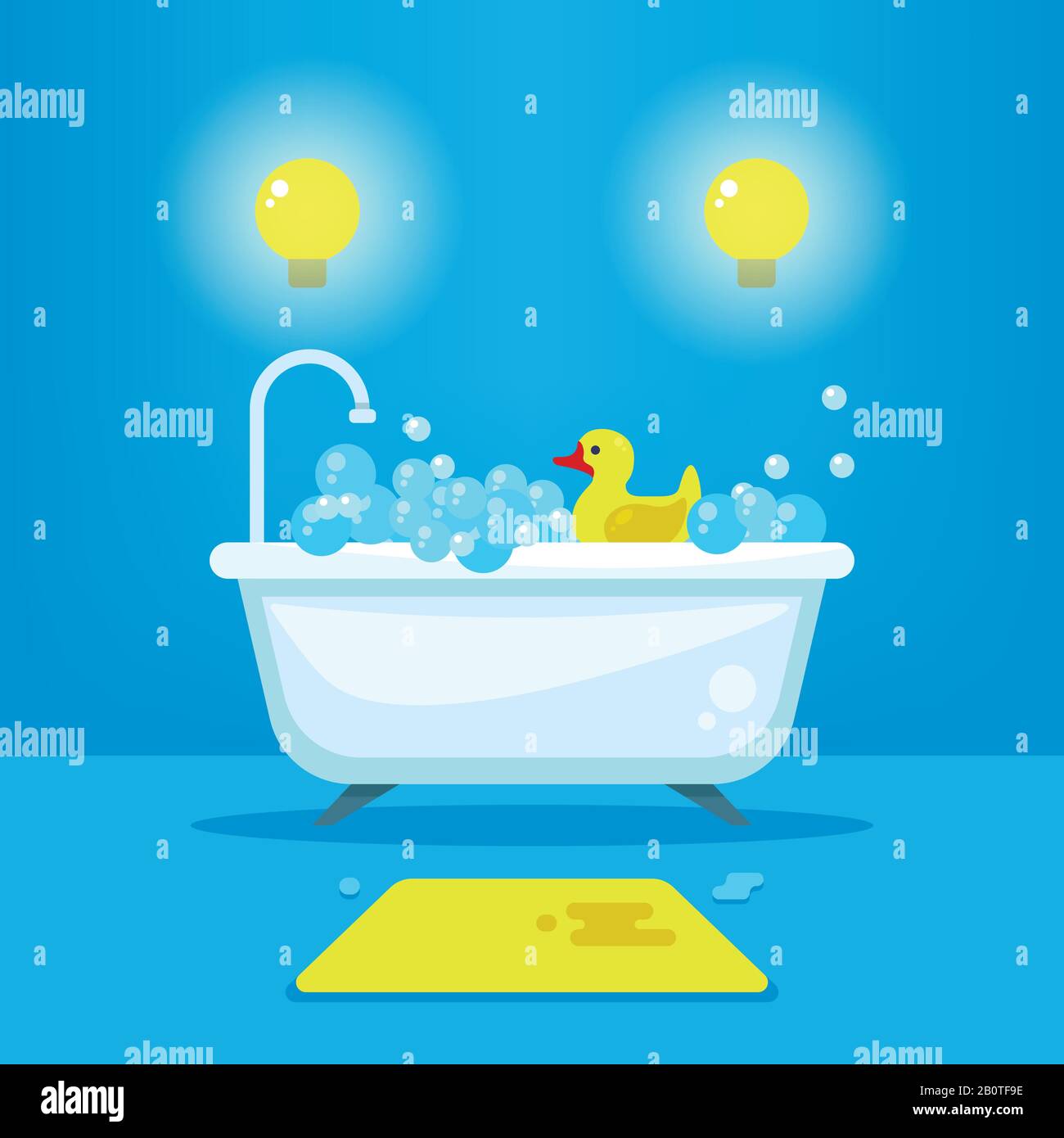 Vector relax in bathroom concept background. Bathtub with bubbles and