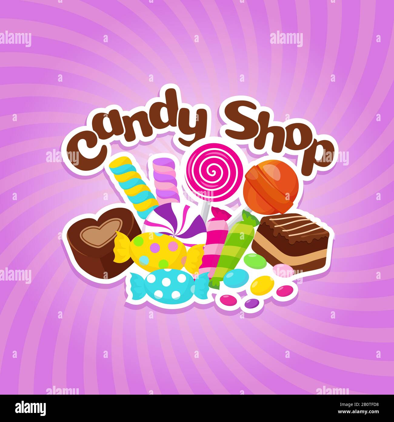 Sugar sweets vector background with colorful candies and lollipops. Sweet lollipop candy, illustration of dessert caramel delicious Stock Vector