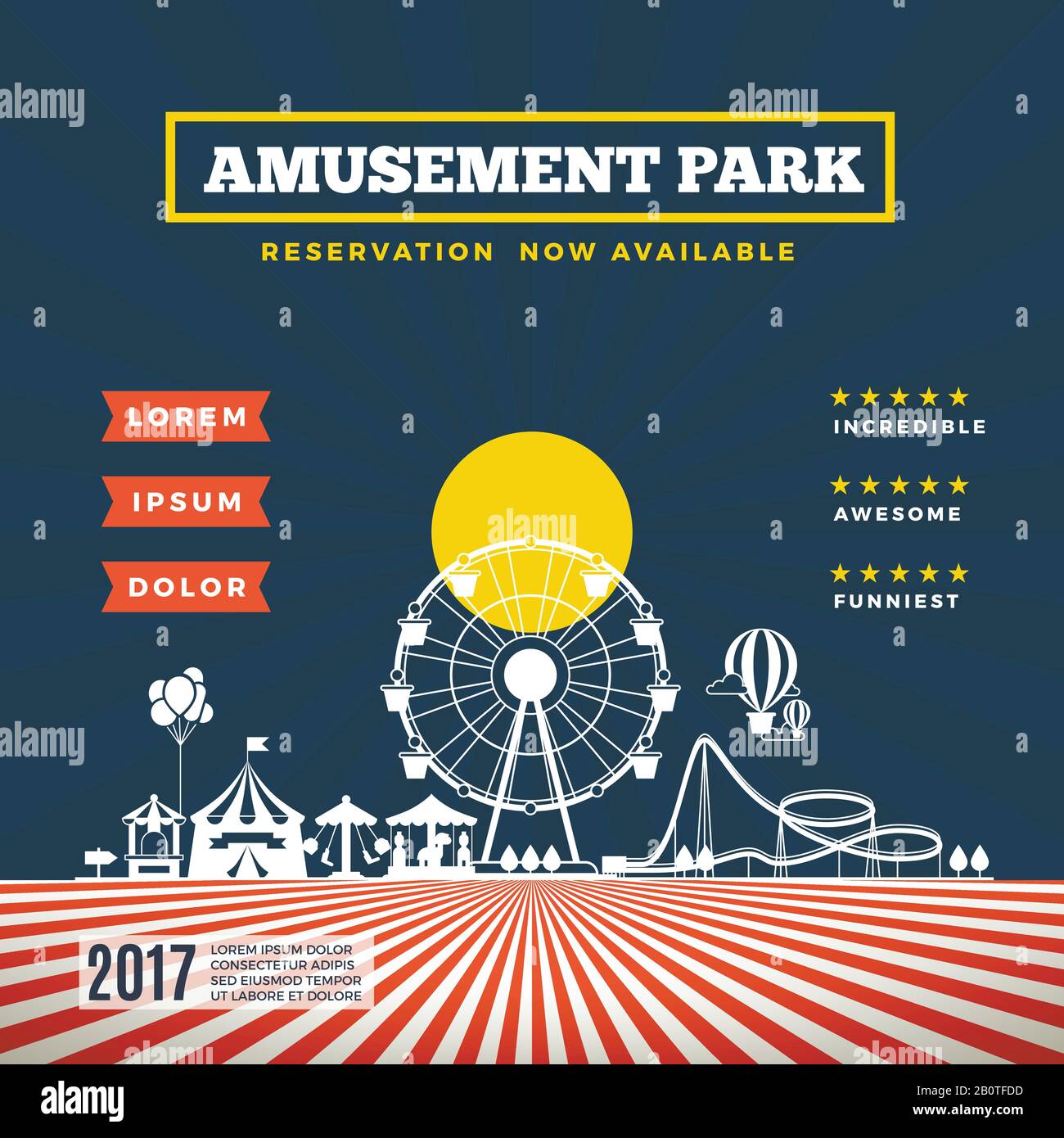 Vector amusement park theme background. Banner with carnival attraction, festival amusement park illustration Stock Vector