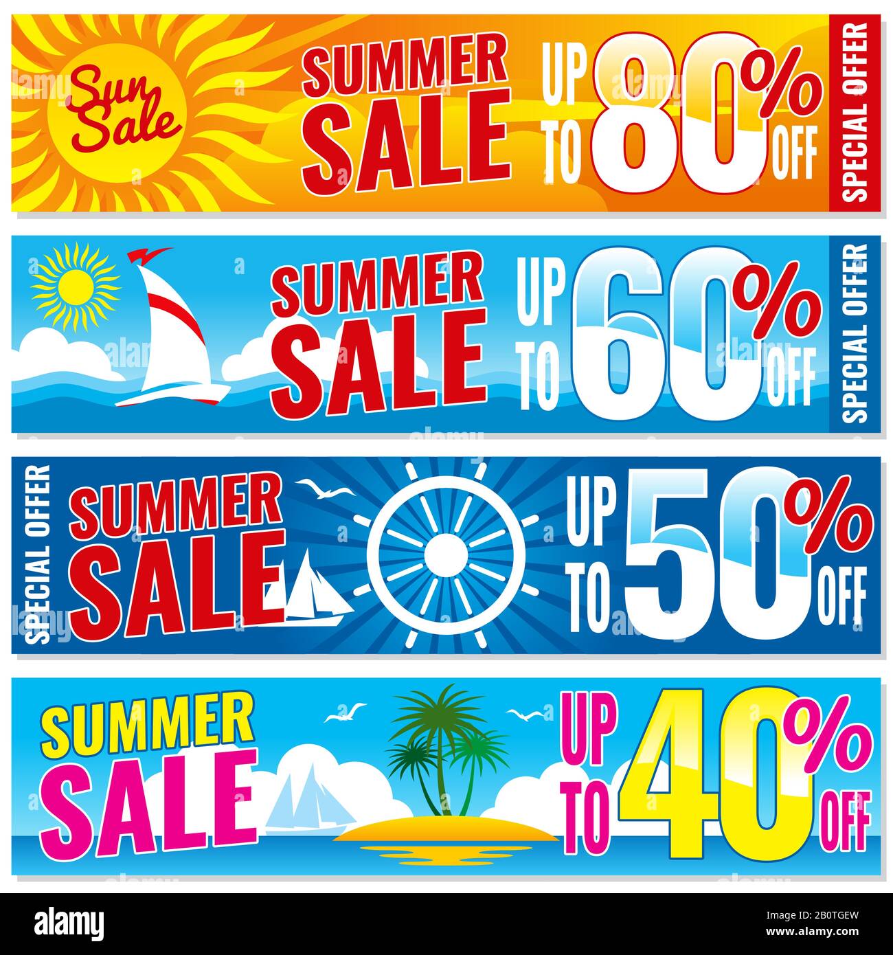 Summer shopping vector banners set. Hot price concept template. Banner template discount summer, illustration of summer season sale Stock Vector
