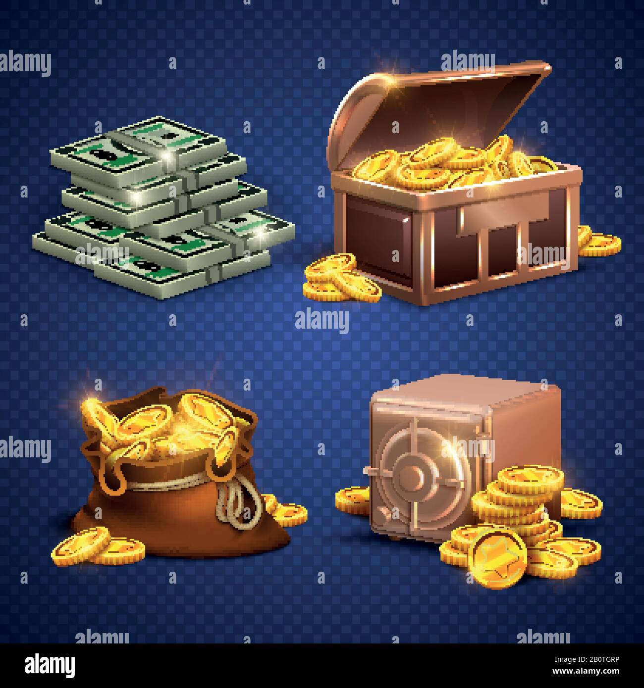 Ancient gold coins in heavy open wooden chest Vector Image
