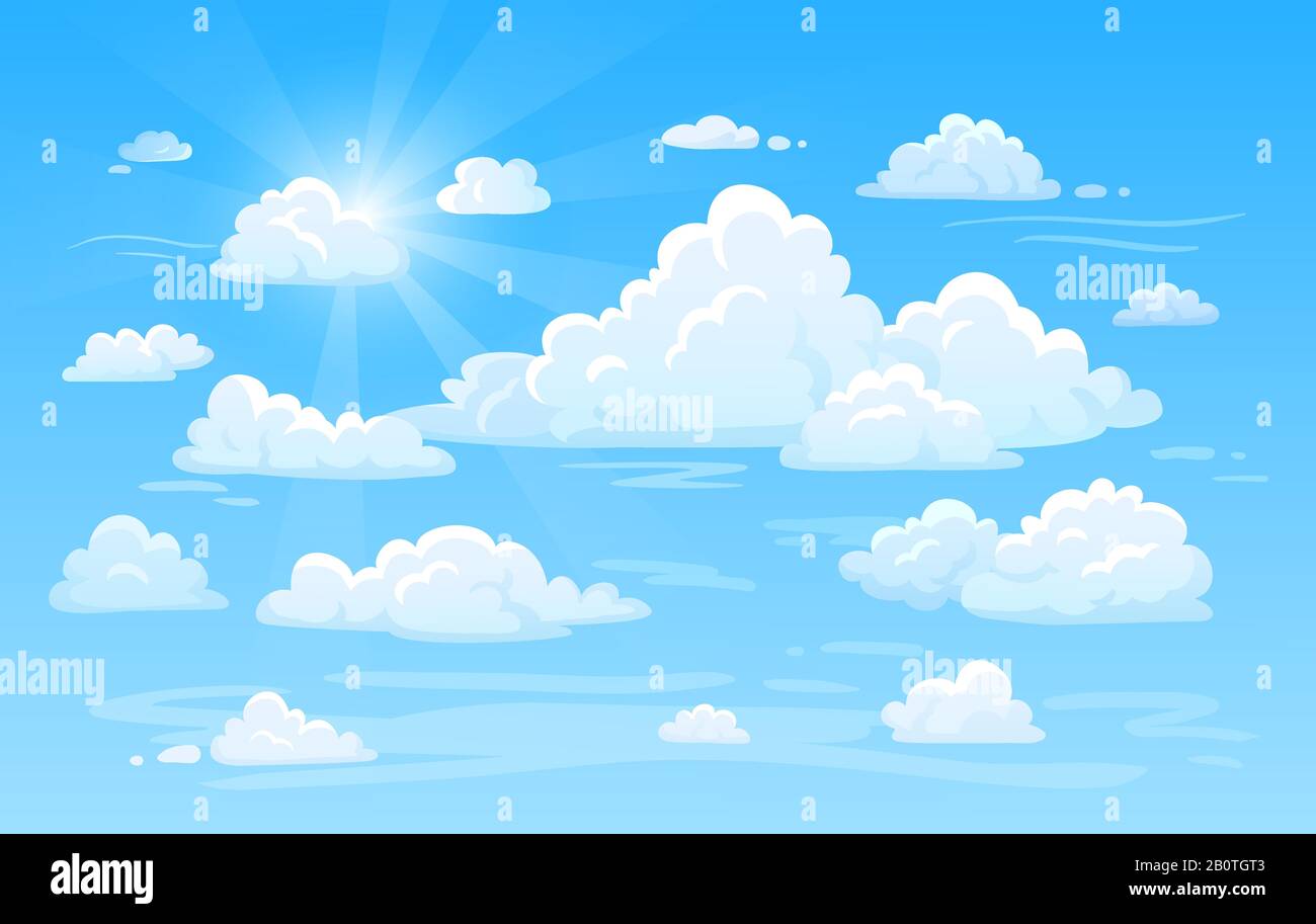 Blue clean air sky with clouds panorama. Cloud background vector illustration Stock Vector