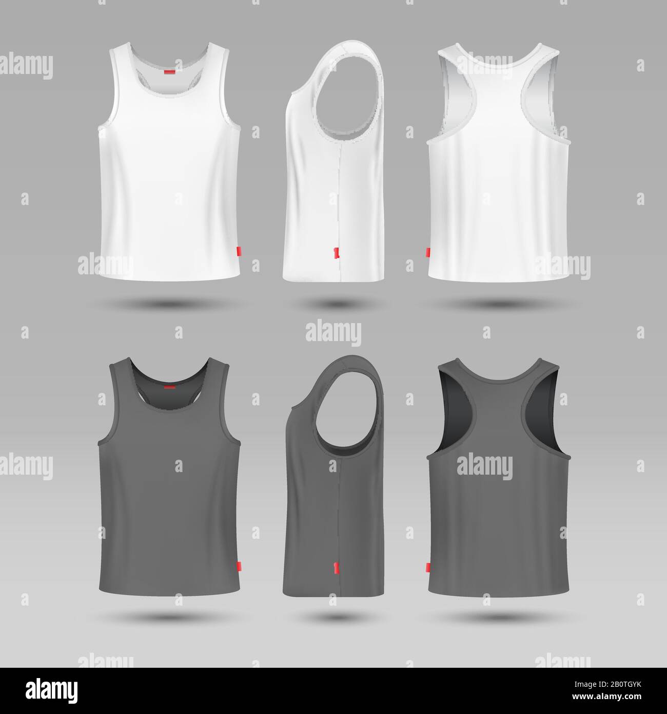 Mans white blank tank singlet. Male shirt without sleeves vector template. T -shirt front and back, illustration of mock up shirt Stock Vector Image &  Art - Alamy