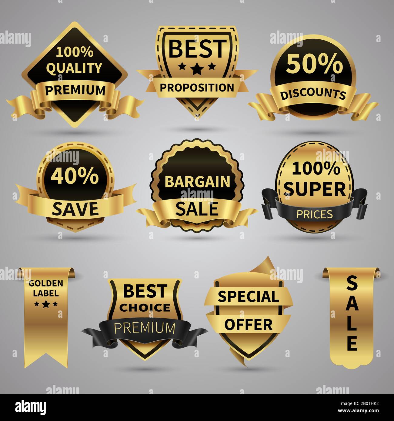 Luxury golden labels and elegant gold emblems vector collection. Badge sticker proposition premium illustration Stock Vector