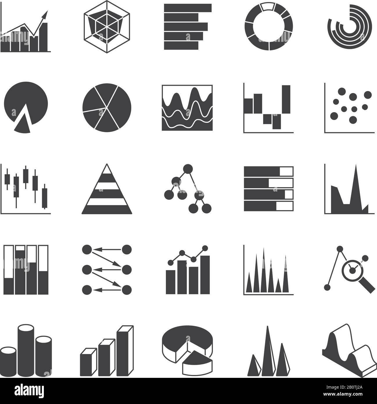 Data bar graphic and statistics charts vector icons. Growth line business diagram simple web symbols. Graphic data and diagram bar illustration Stock Vector