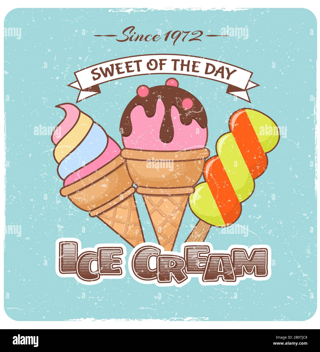 Ice cream vintage vector poster banner for ice cream shop or cafe illustration Stock Vector