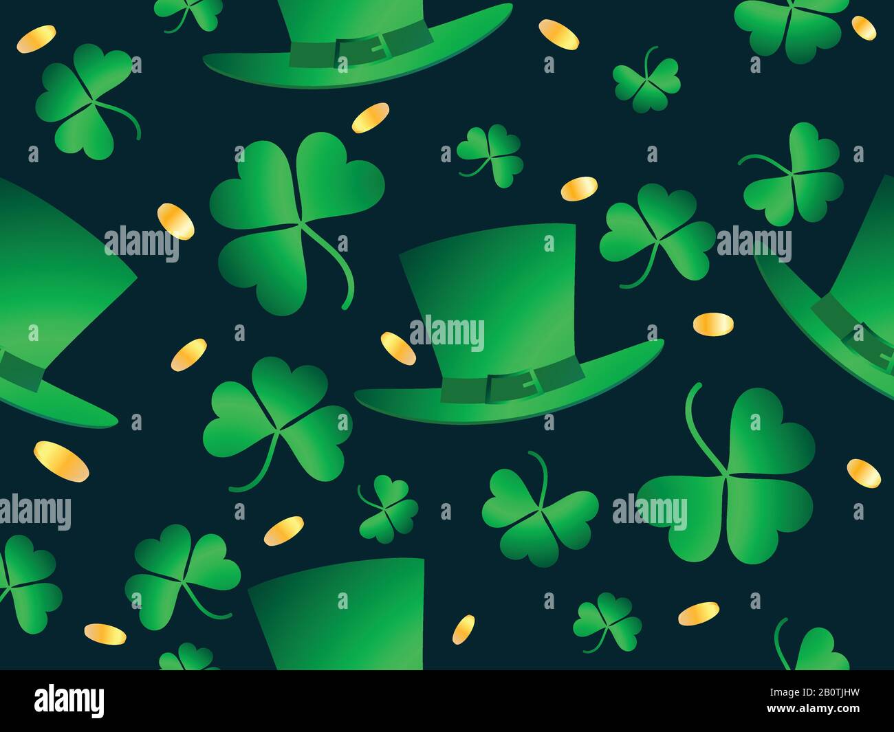 St.Patrick's day seamless pattern with clover leaves and golden
