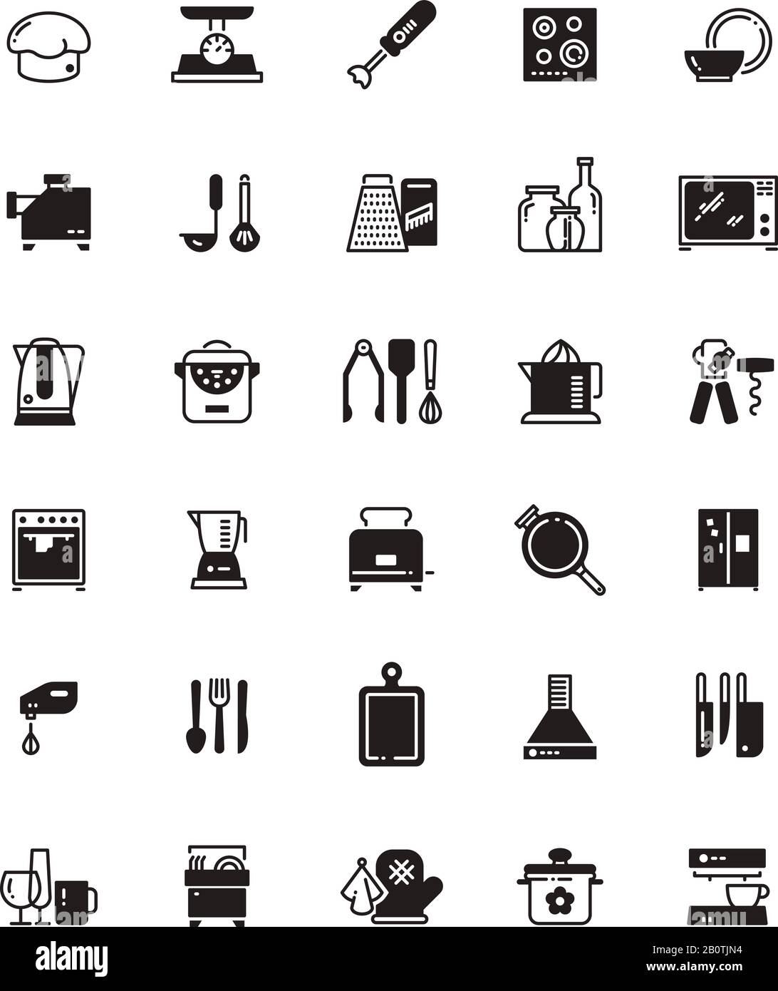 Kitchen and cooking black icons isolated on white. Kitchen appliance microwave and mixer, vector illustration Stock Vector