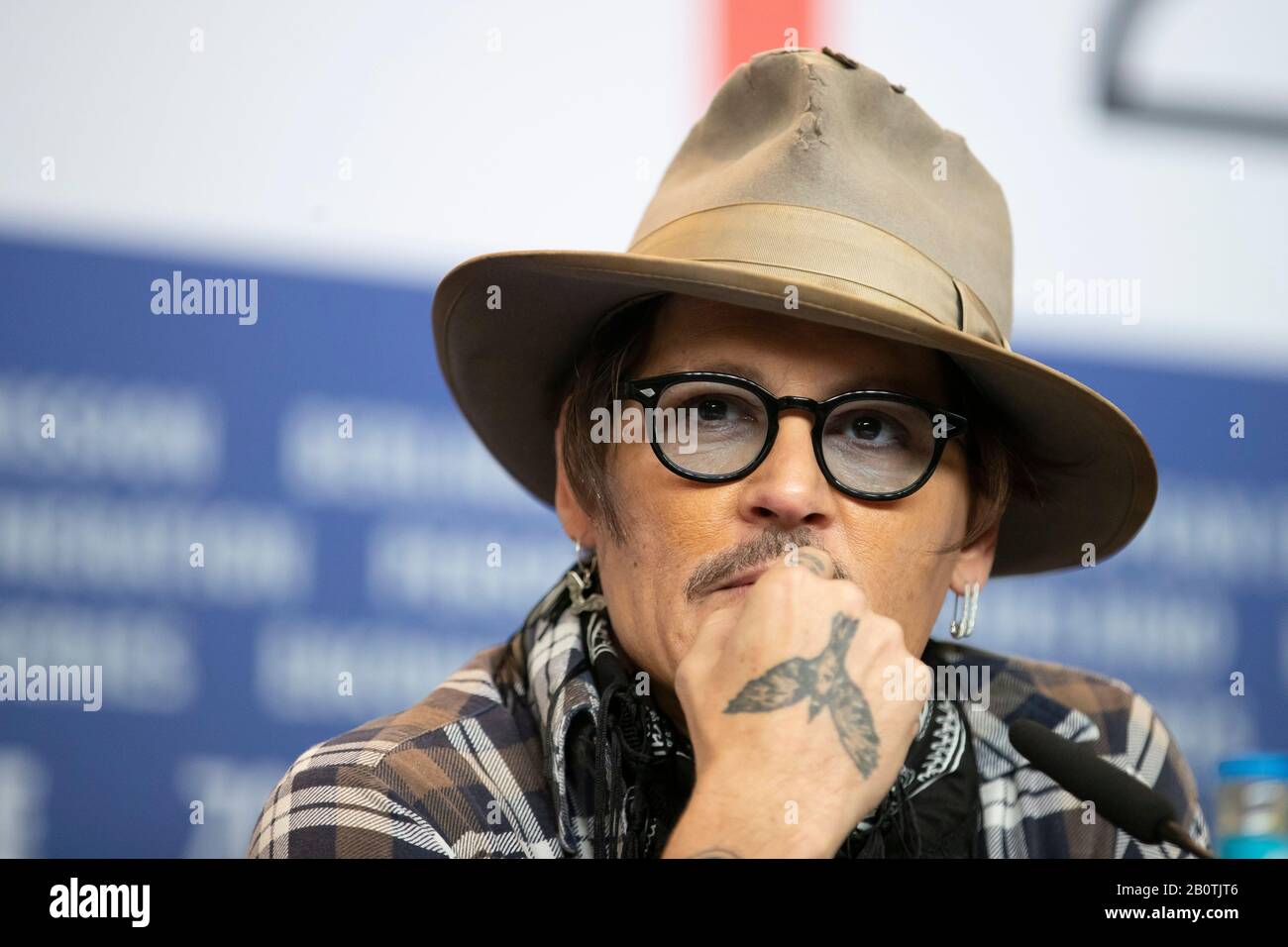 21 February 2020, Berlin: 70th Berlinale, press conference, special gala, 'Minamata': Johnny Depp, actor. The International Film Festival takes place from 20.02. to 01.03.2020. Photo: Christoph Soeder/dpa Stock Photo