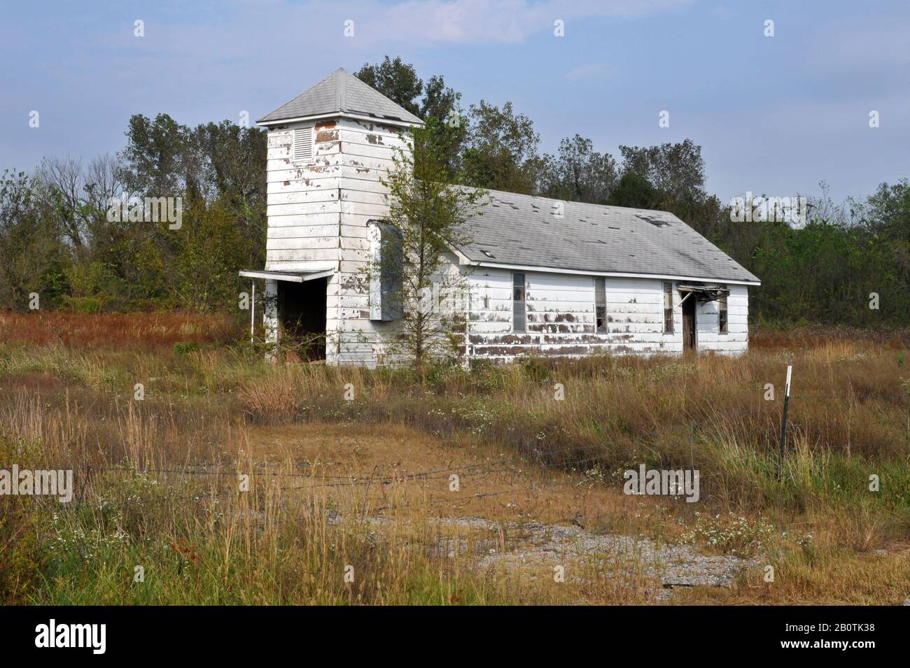 An abandoned church in the toxic former mining town of Picher, Oklahoma. The contaminated town was bought out and evacuated by the federal government. Stock Photo
