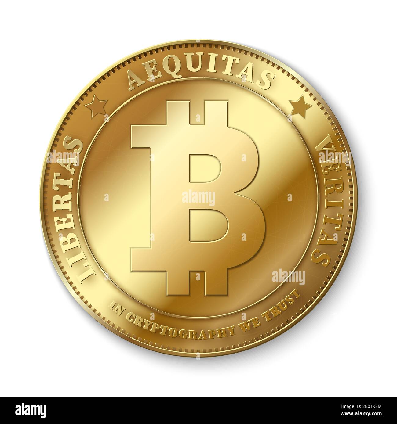 Realistic 3d golden bitcoin coin vector illustration for fintech net banking and blockchain concept. Golden bitcoin money, internet finance coin Stock Vector