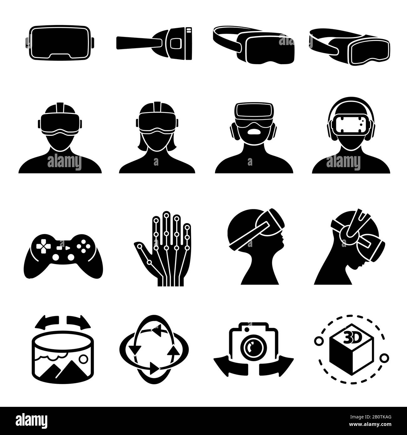 Virtual reality and headset glasses vector icons. Simulation game and vr computer sensor device symbols. Visual game gadget for simulation illustration Stock Vector