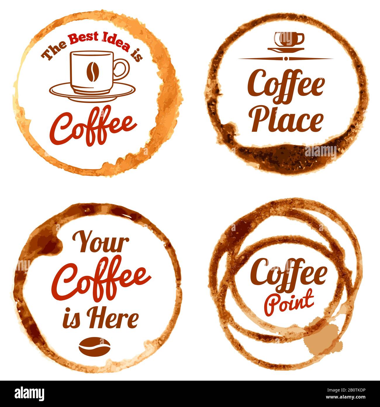 Coffee stains vector logos and labels set. Coffee circle form cup
