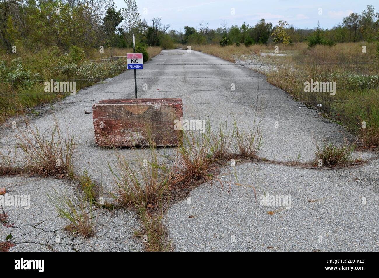 A road is blocked in the former mining town of Picher, Oklahoma