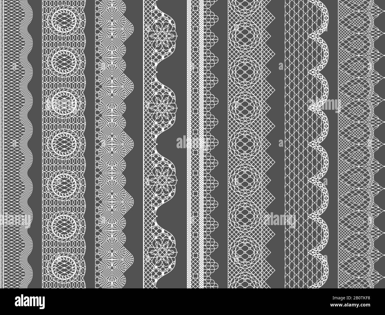 Vector seamless lace ribbon borders. Illustration of lace pattern floral fabric Stock Vector