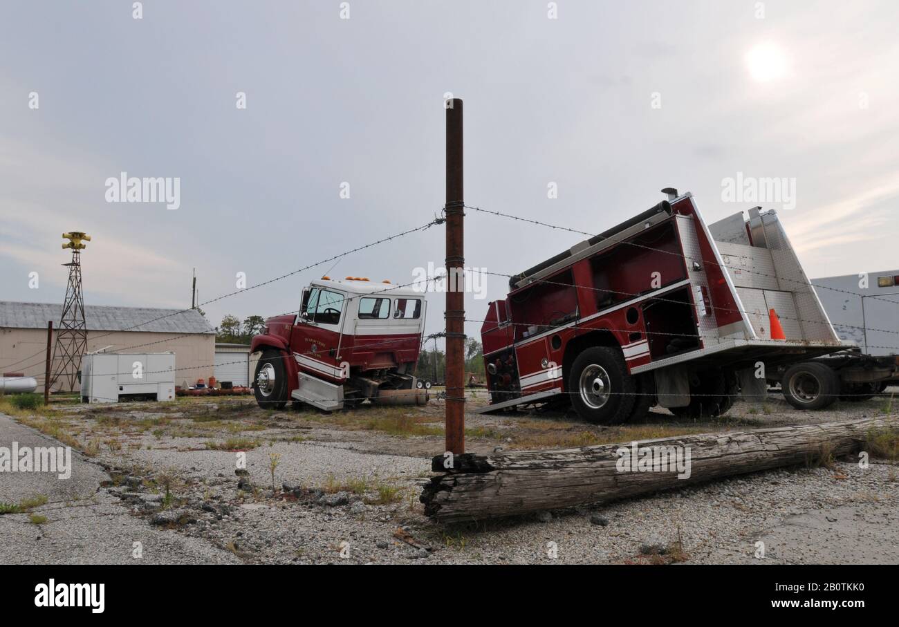 A dismantled Quapaw Tribe fire truck in the ghost town of Picher, OK