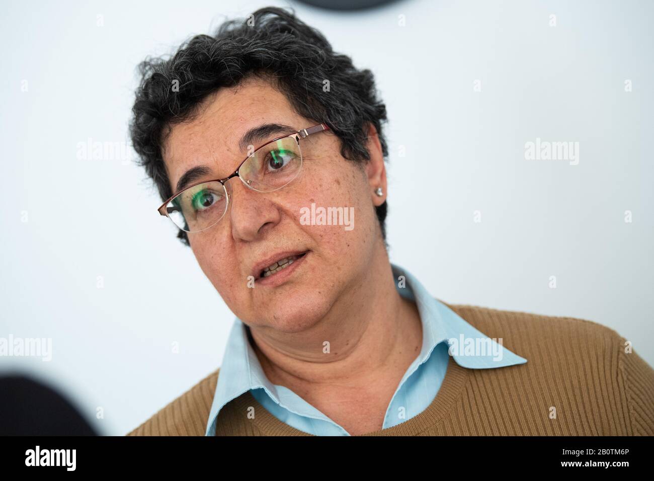 Stuttgart, Germany. 21st Feb, 2020. Oya Poyraz (l), deputy chairman of the Turkish community in Baden-Württemberg, takes part in a discussion with dpa Credit: Tom Weller/dpa/Alamy Live News Stock Photo