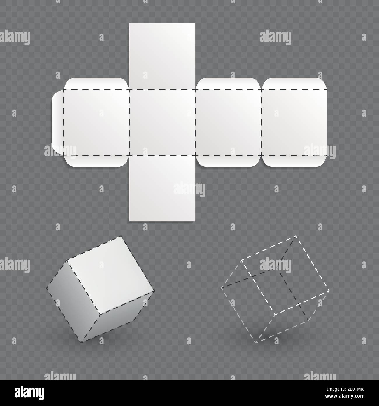 Work surface of box model, cube vector template. Box cube model construction project illustration Stock Vector