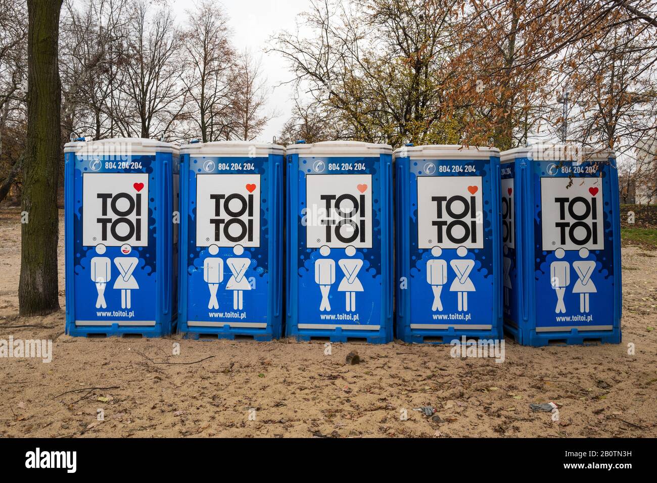 Portable toilet cabins in Warsaw, Poland. Stock Photo