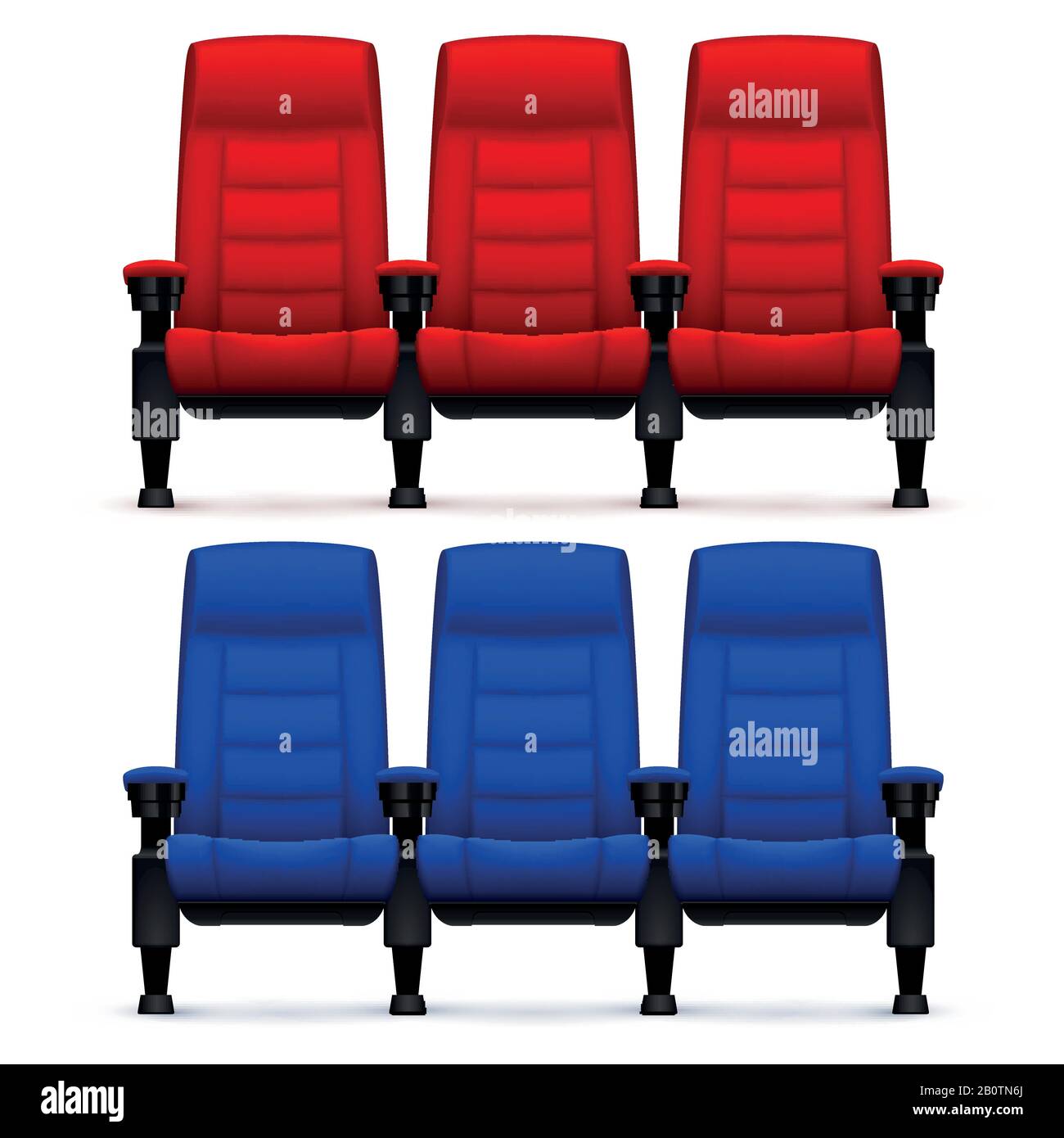 Cinema empty comfortable chairs. Realistic movie seats vector illustration. Empty chair red and blue for seat cinema theater Stock Vector