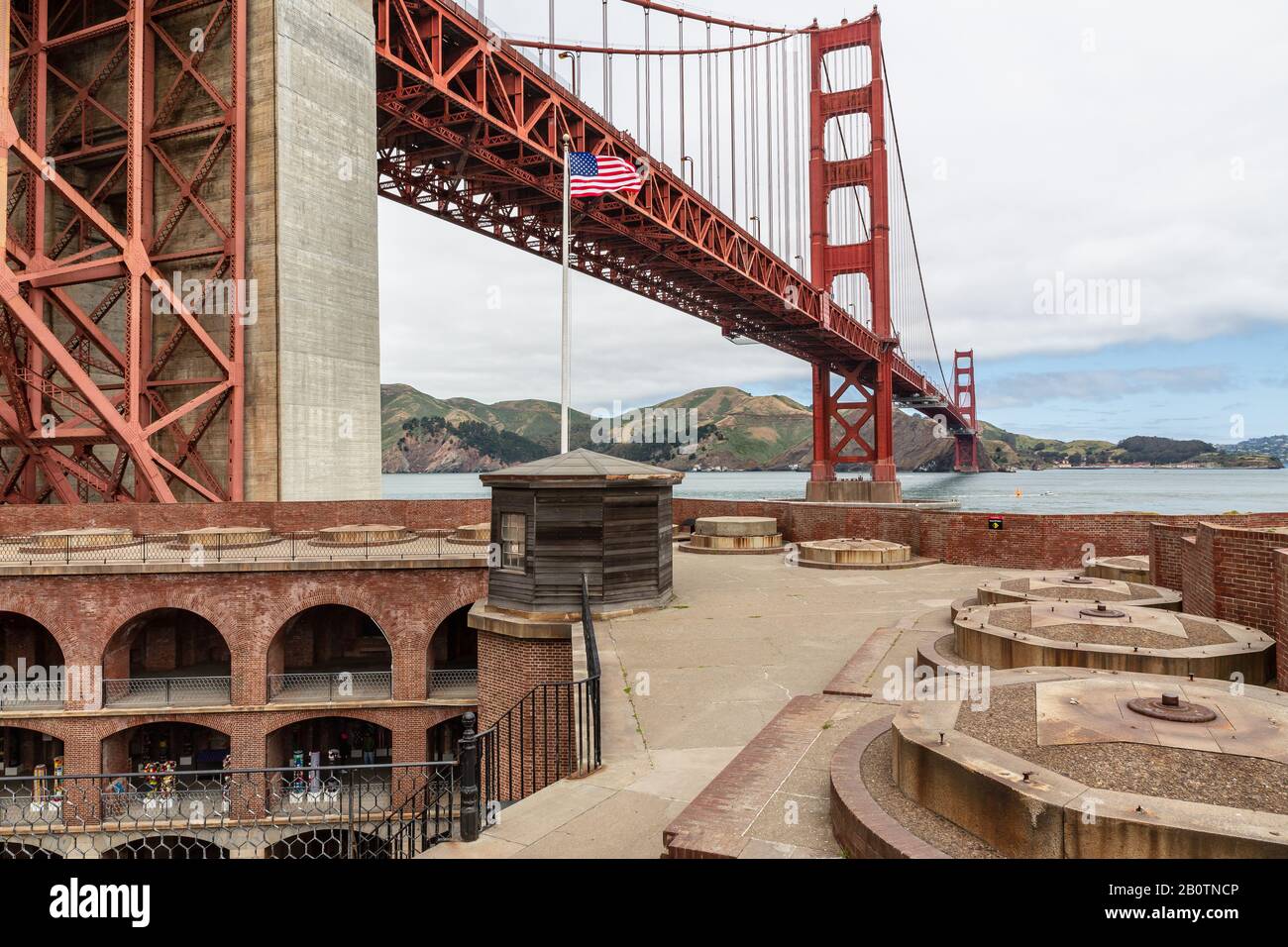 American Pride Golden Gate Bridge & Fort-Point Roof Top. Stock Photo