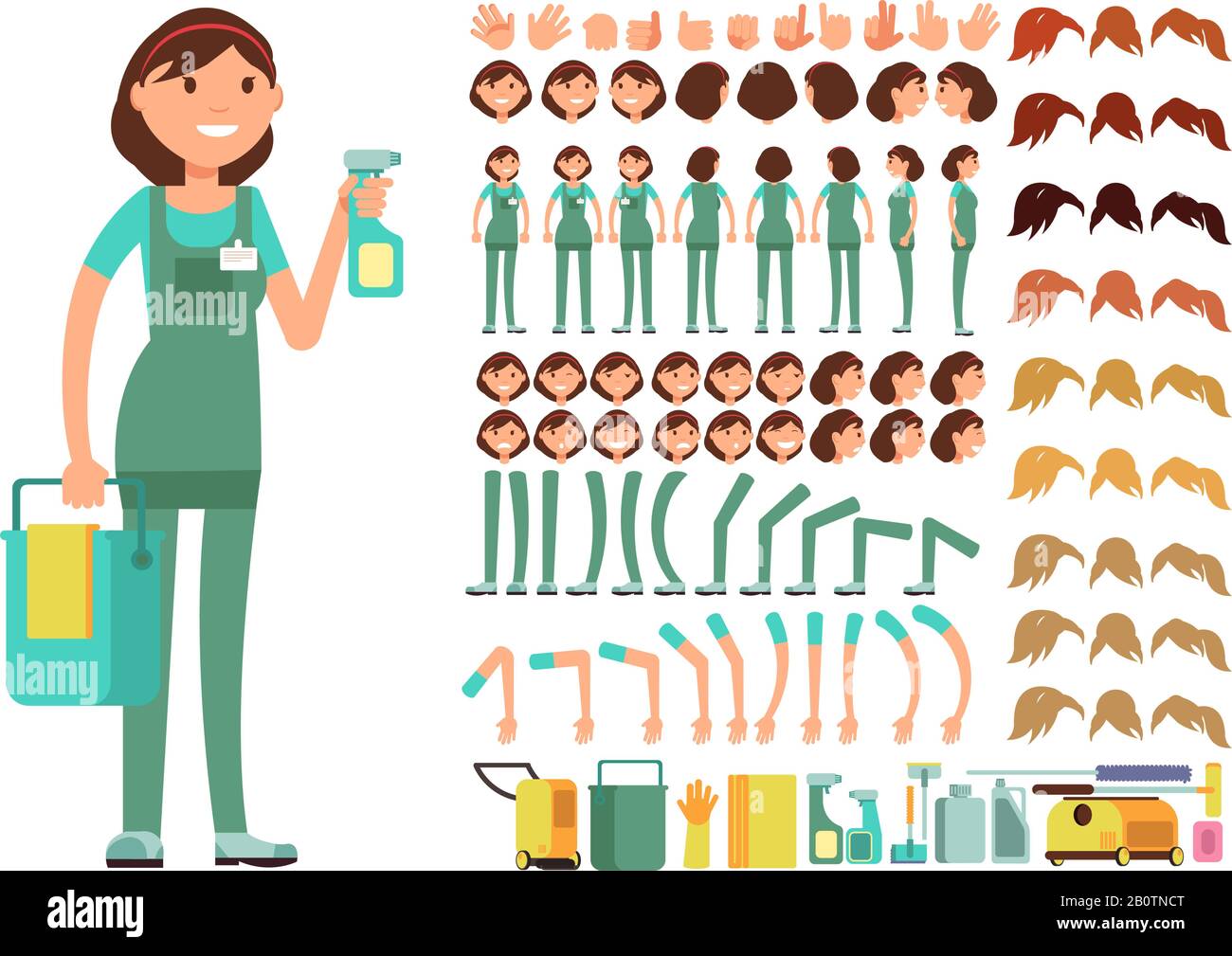 Cleaning company employee. Woman cleaner vector character. Creation