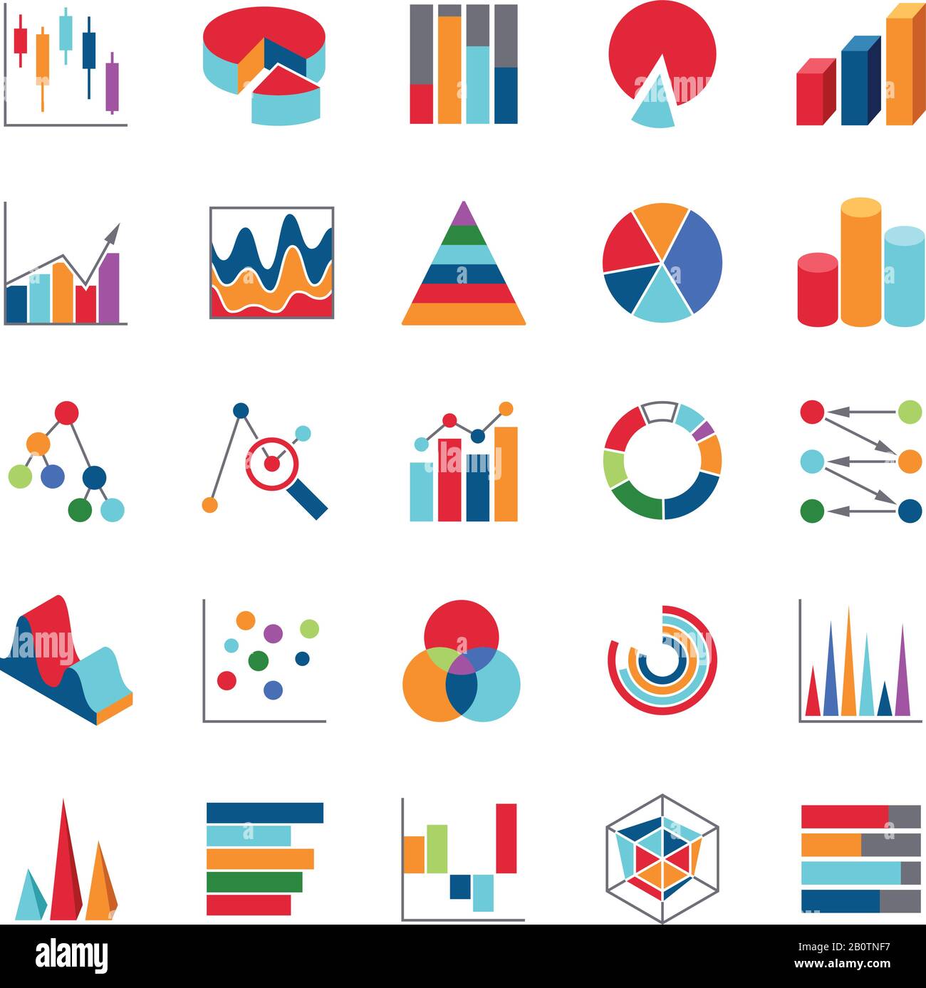 Market trends business data charts icons. Stats money graphs and bar simple vector symbols. Business diagram and chart symbol illustration Stock Vector