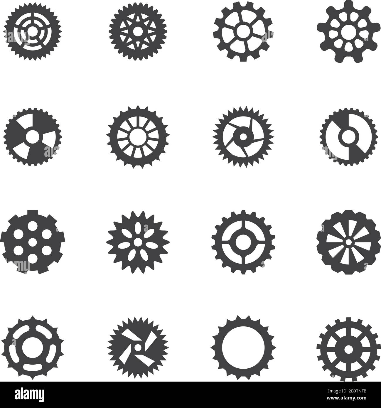 Gear vector icons. Transmission with cogwheel and mechanism gears symbols. Gear mechanism wheel, illustration of mechanical cogwheel Stock Vector