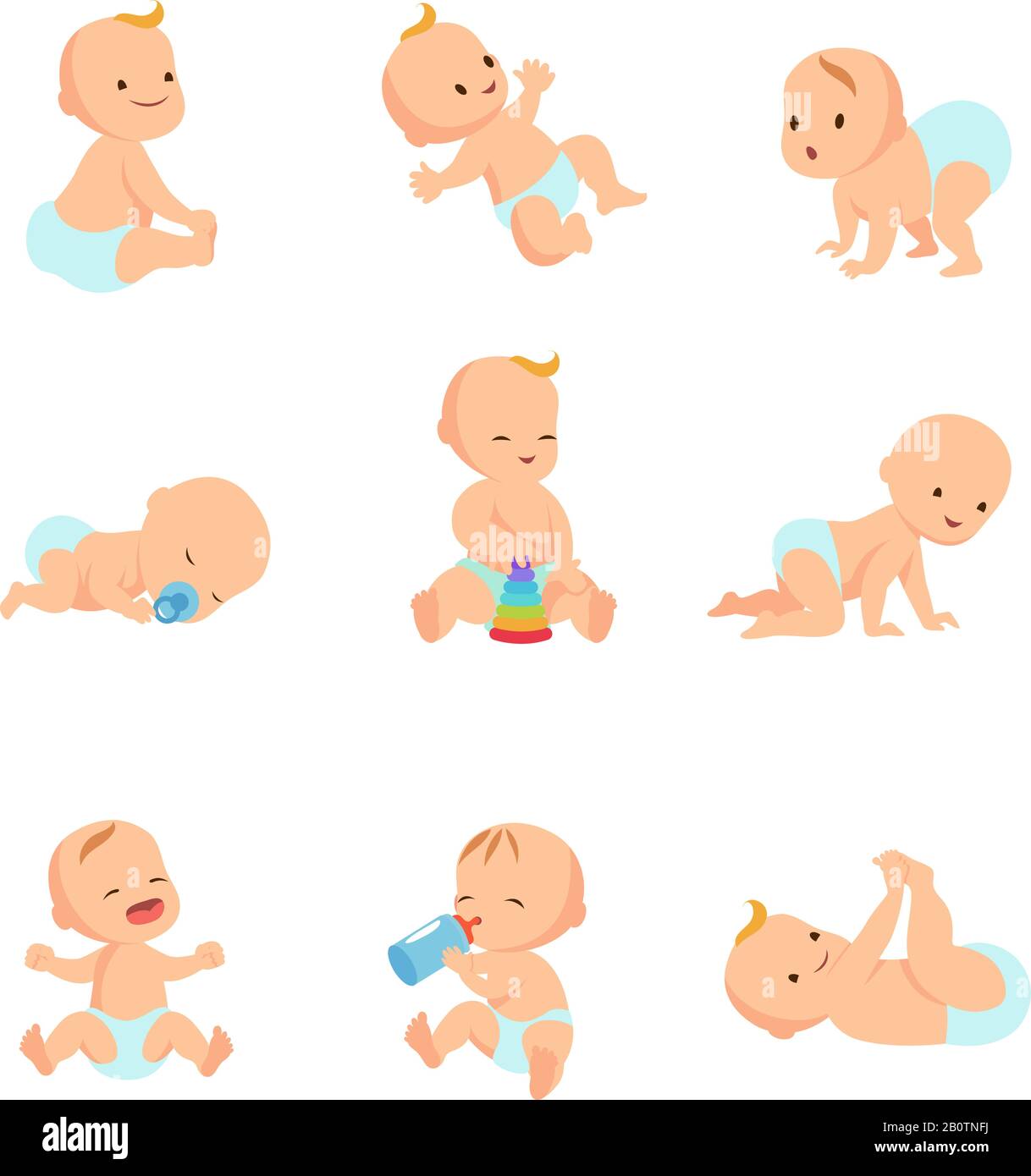 Infant Baby Vector Characters. Newborn In Different Activity Isolated 