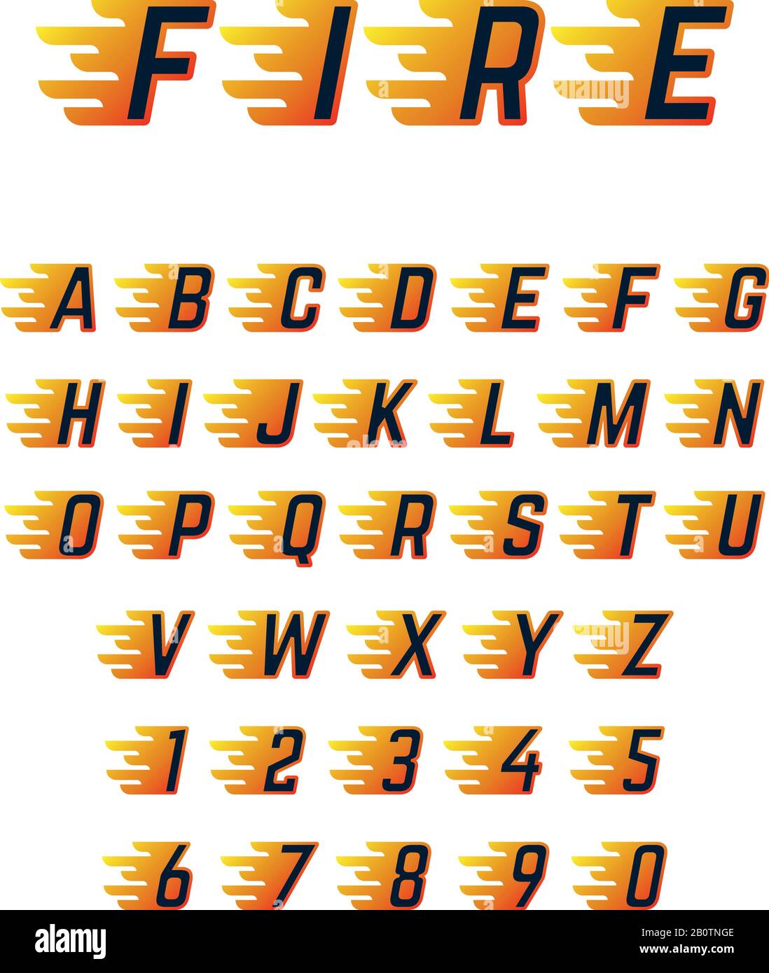 Burning running letters with flame. Hot fire vector font alphabet for ...