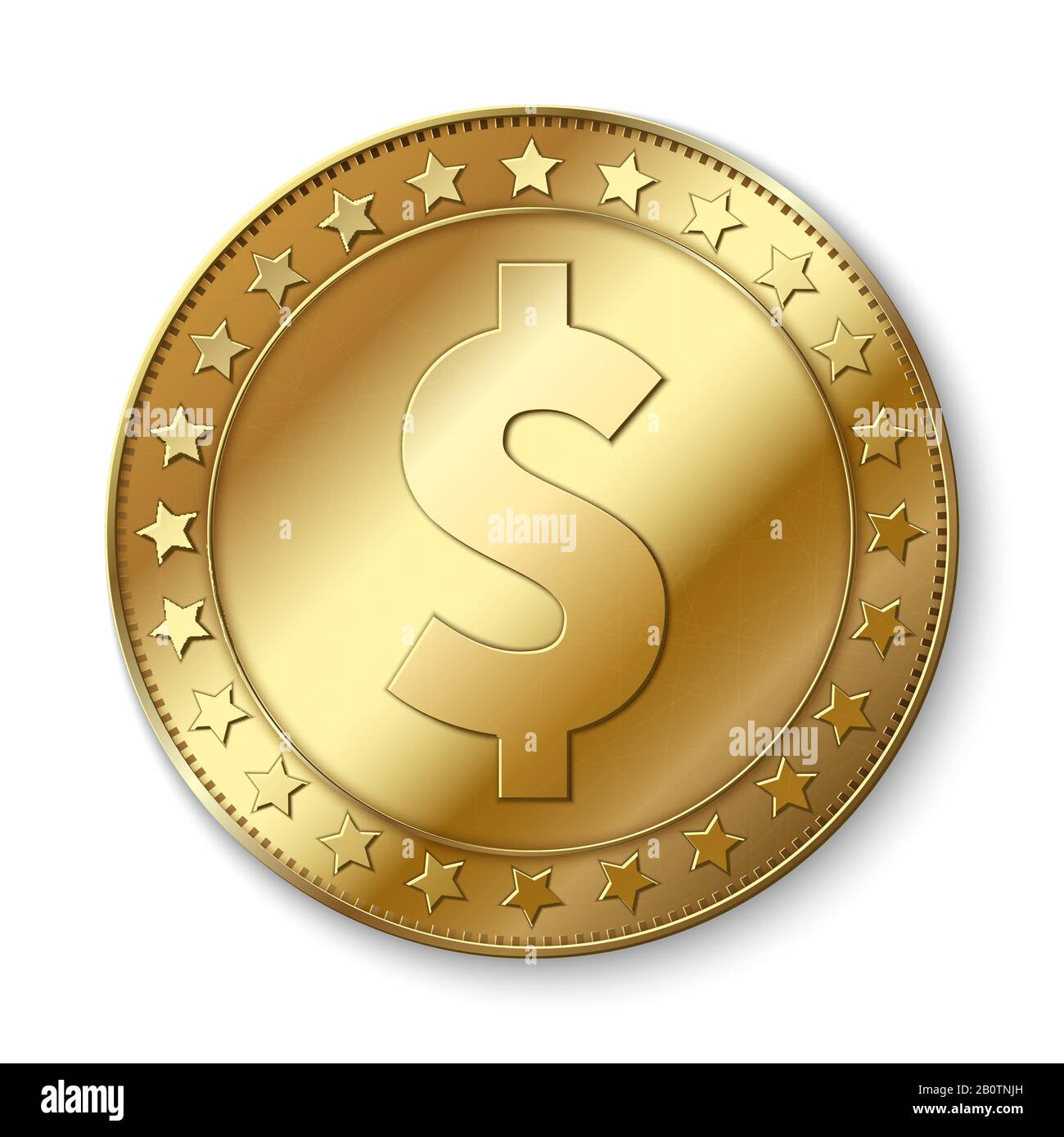 Realistic 3d gold dollar vector coin isolated on white. Cash abundance symbol. Coin dollar money, cash finance investment illustration Stock Vector