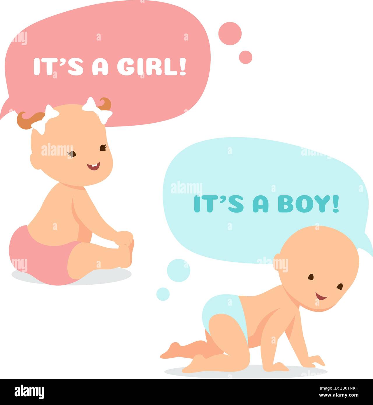Cartoon baby with thinking bubbles. Cute newborn girl and boy vector  illustration. Infant and newborn baby boy and girl Stock Vector Image & Art  - Alamy