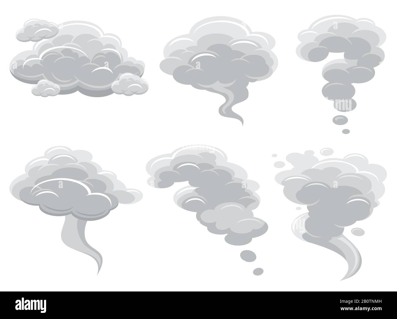 Cartoon smoking clouds and comic cumulus cloud vector collection. Air cloud cartoon cumulonimbus illustration Stock Vector