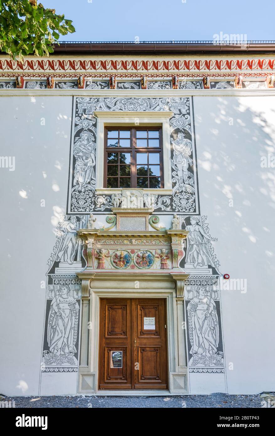 Renaissance facade with sgraffito at Wedding Palace (Sobasny Palac), 1601, museum near Thurzo Castle in Bytca, Zilina Region, Slovakia Stock Photo