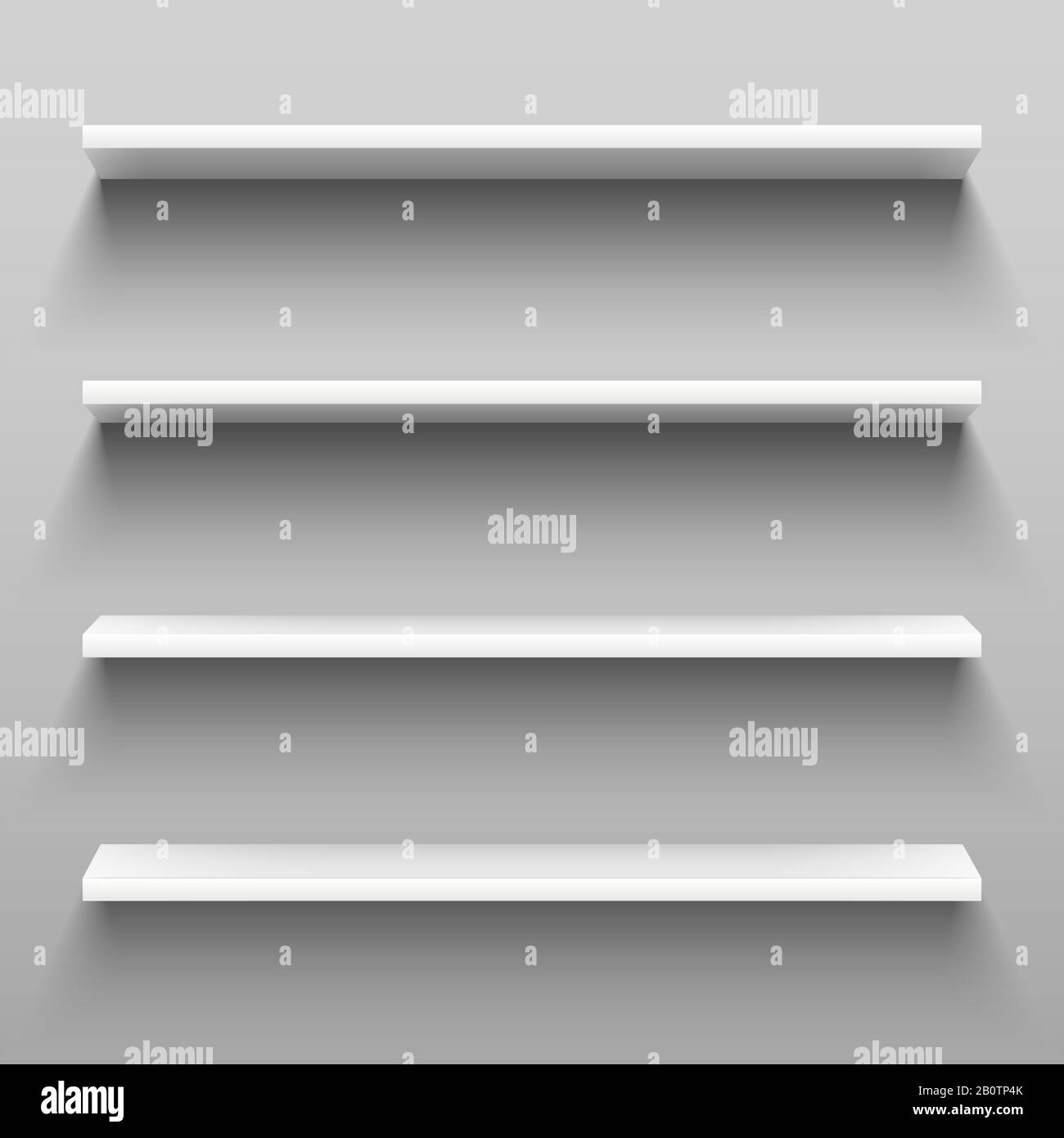 Empty white shelves for home shelving furniture. Realistic group of