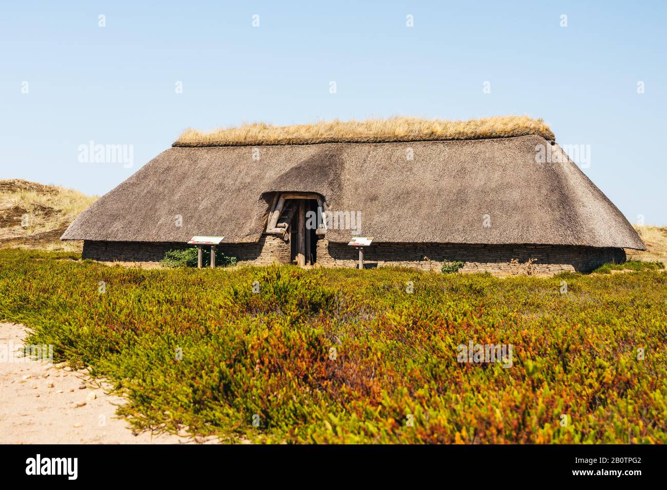 Reconstructed Iron Age house, Amrum, North Frisia, Schleswig-Holstein, Germany Stock Photo