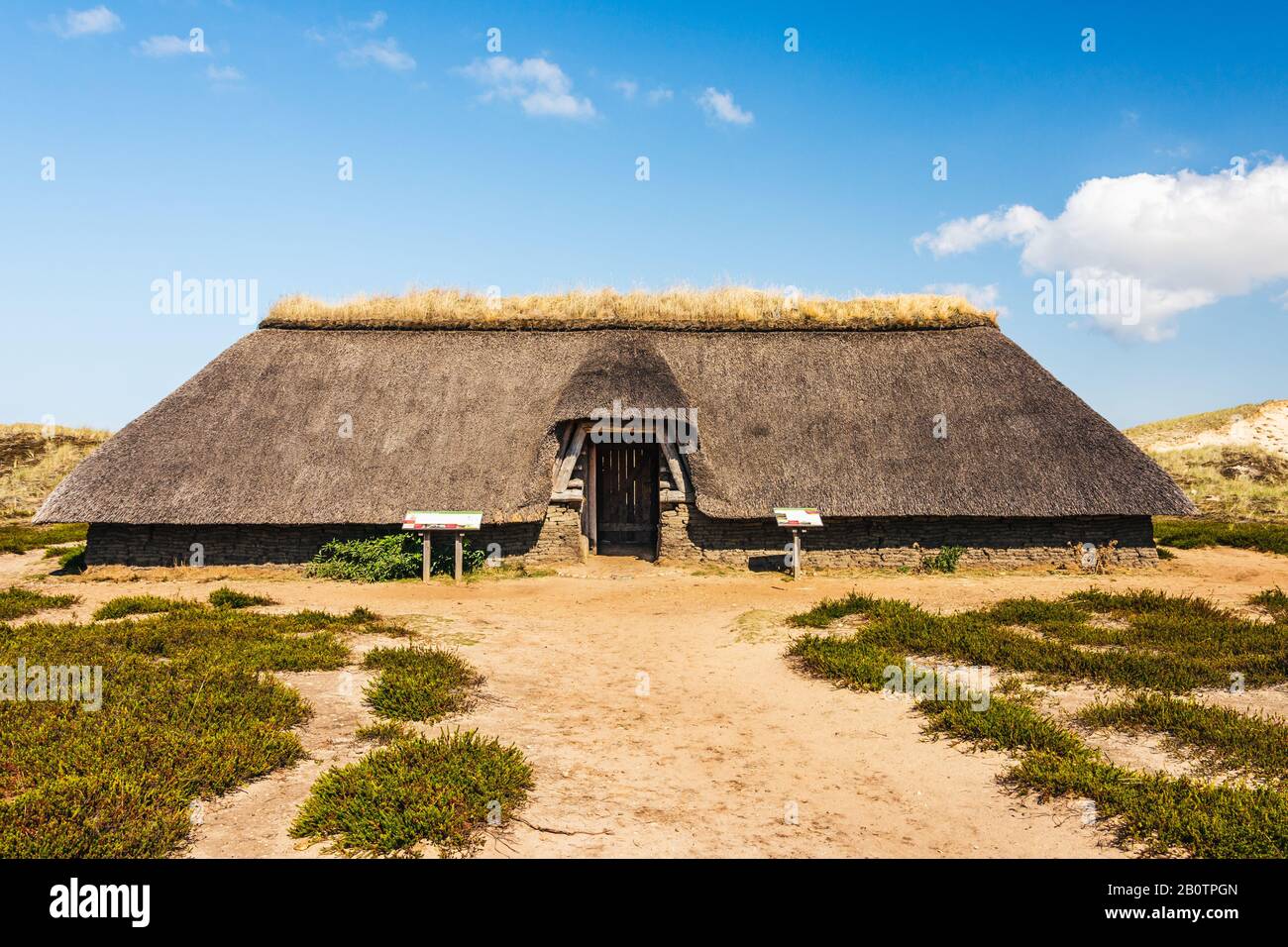 Reconstructed Iron Age house, Amrum, North Frisia, Schleswig-Holstein, Germany Stock Photo