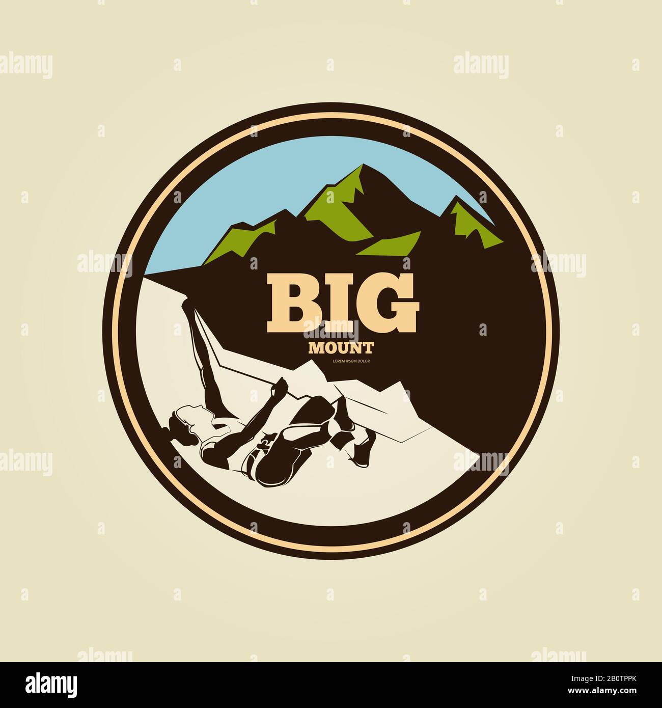 Vintage mountain climbing round logo - sport activity badge or banner. Label mountaineering isolated, vector illustration Stock Vector